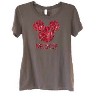 Mickey Mouse Brown With Red Glitter Silhouette  Short Sleeves T-shirt